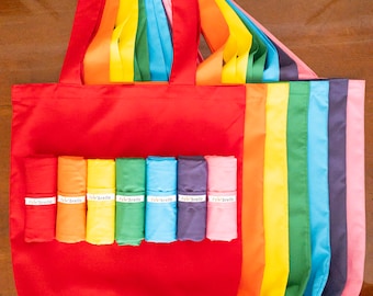 Rainbow Colors Theme Series Foldable Bags - Set of 7 - Handbag, Tote | Reusable Farmers Market Bags / Bazaar, Grocery, Market, Shopping Bags