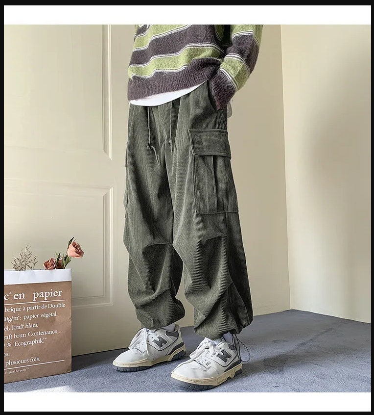 Autumn Winter Corduroy Pants Men Fashion Oversize Pocket Cargo