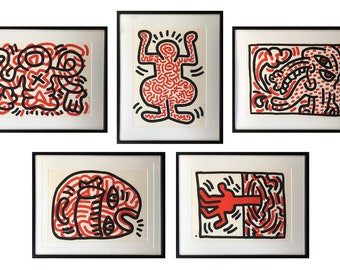 Unieke SET • 5 litho’s Keith Haring “LUDO” + 5 certificaten