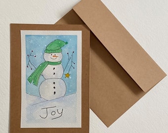 Original Watercolor - Handmade, blank, greeting card - Snowman