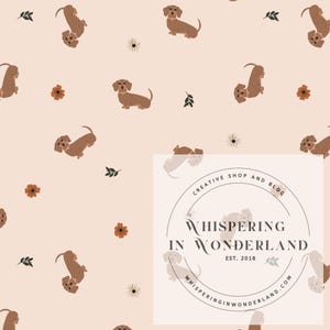 Dachshund Wiener Dog Floral Seamless Pattern 300 DPI PNG Download for Digital Papers Vinyl Fabric Surface Design Flowers Stems Dogs Puppy