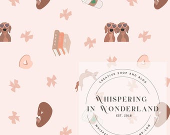 Dachshund Coffee Shop Seamless Pattern, Wiener Dog PNG (Digital Download)