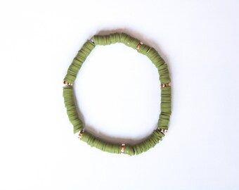 Green Beaded Stacking Bracelet | Personalized Word, Gold Filled