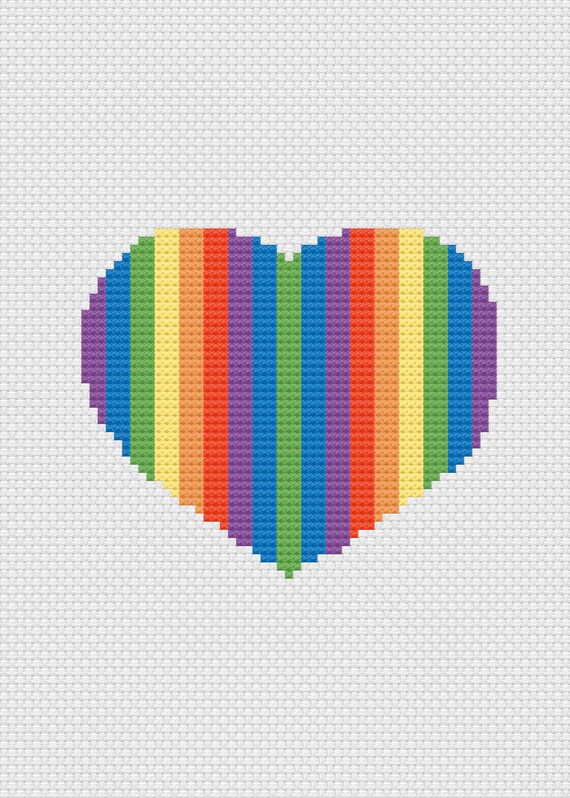 Cross Stitch Pattern Rainbow Heart Cross Stitch Heart Etsy