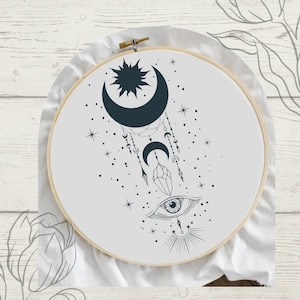 Mystical moon gazer cross stitch pattern, counted cross stitch pattern, digital cross stitch pattern, simple cross stitch pattern