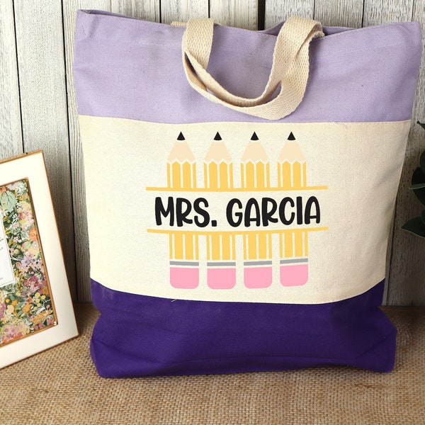 Personalization Teacher Name Tote Bag - Teacher Mom Gifts - Cute Teacher Shopping Bag -  Gift For Teacher's Day - Custom Teacher Canvas Bag