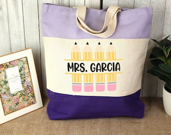 Personalization Teacher Name Tote Bag - Teacher Mom Gifts - Cute Teacher Shopping Bag -  Gift For Teacher's Day - Custom Teacher Canvas Bag