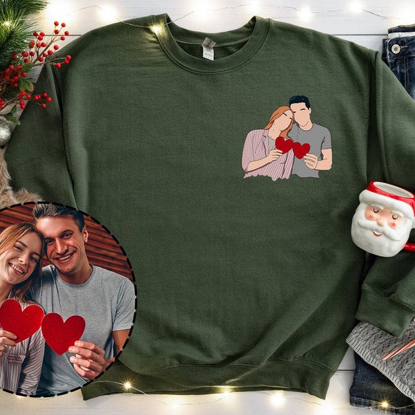 Photo Outline Sweater – Couple Portraid - Custom Animated Portraid Photo Hoodie – Line Art Photo Sweater – Family Portraid Photo Hoodie