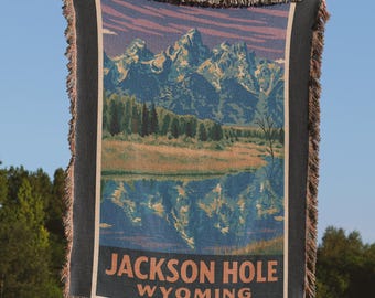 Couverture tissée - jeté Jackson Hole Wyoming, tapisserie Grand Teton