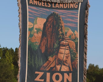 Woven Blanket – Angels Landing Zion Throw, Utah National Park Tapestry