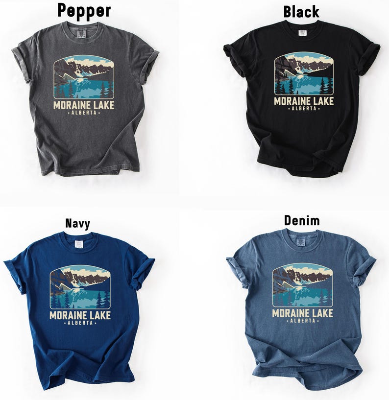 a group of four different shirts with the names of different lakes