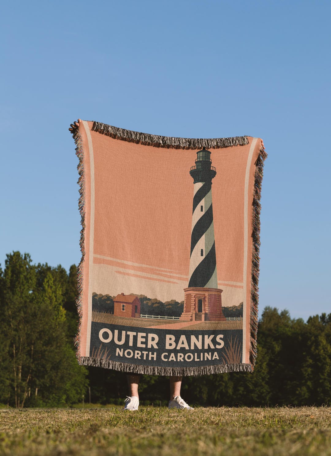 Woven Blanket – Outer Banks North Carolina Throw, Lighthouse