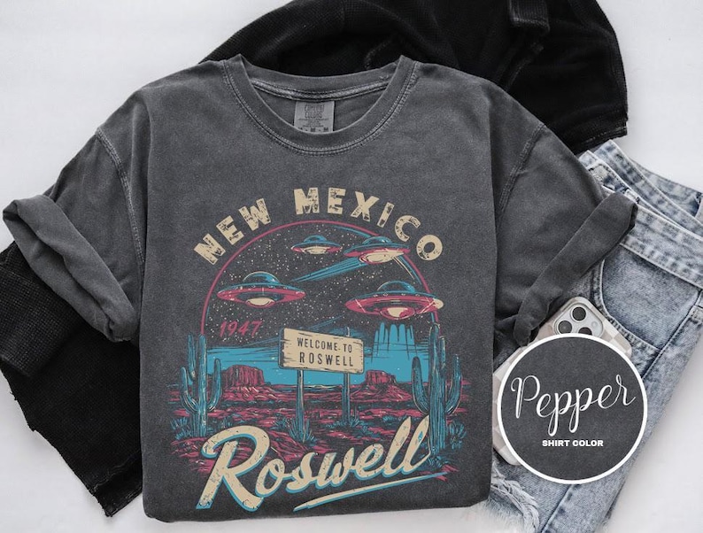Camiseta Roswell New Mexico, Retro Alien Area 51, Camiseta Comfort Colors, Moletom com capuz, Moletom, Manga comprida, Camiseta infantil, Aventura no espaço sideral imagem 1