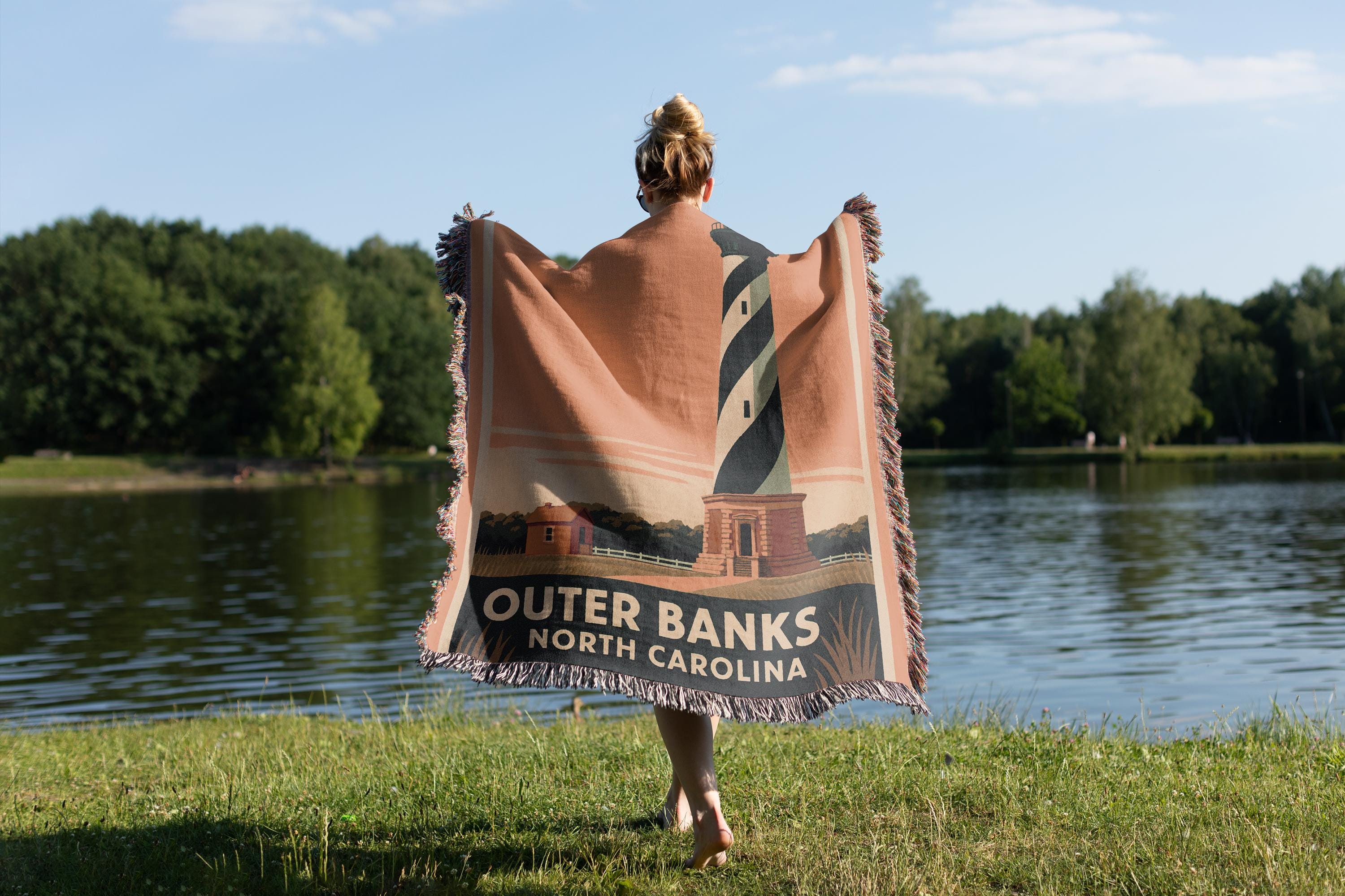 Woven Blanket – Outer Banks North Carolina Throw, Lighthouse