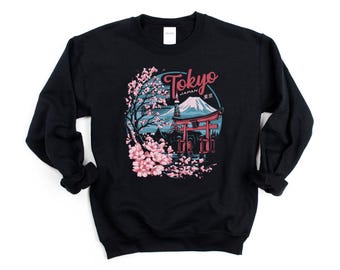 Tokyo Sweatshirt Unisex Crewneck, Tokyo Japan Sweatshirt Cherry Blossoms