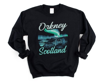 Orkney Schottland Sweatshirt Unisex Rundhalsausschnitt, Nordlichter Orkney Schottland Sweatshirt