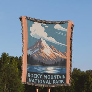 Rocky Mountain National Park Blanket – Woven Throw with Vintage WPA Poster Art – Colorado Nature Home Decor