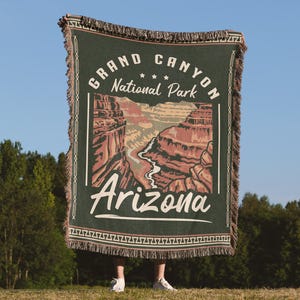 Manta tejida con flecos del Parque Nacional del Gran Cañón: manta de algodón de Arizona, decoración del hogar inspirada en la naturaleza, manta colorida para sofá o cama