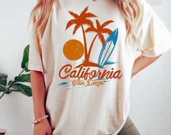 San Diego Kalifornien-skjorta, T-shirt i bekväma färger, huvtröja, tröja, långärmad, surfar-t-shirt för barn, surfbräda
