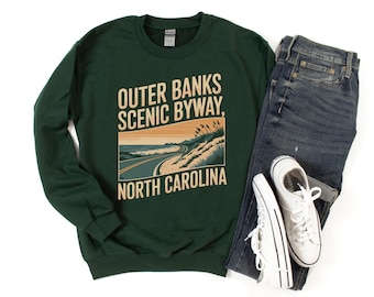 Felpa Outer Banks, OBX Scenic Byway Crewneck, Maglione da viaggio North Carolina, Felpa costiera retrò, Pullover unisex
