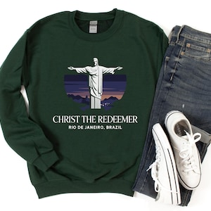 Christ the Redeemer Crewneck, Brazil Sweatshirt, Retro Rio de Janeiro Pullover