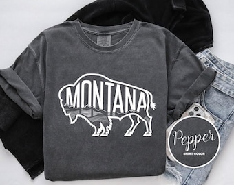 Montana Bison Shirt, Comfort Colors T-Shirt, Long Sleeve, Sweatshirt, Lightweight Hoodie, Big Sky Country Tee