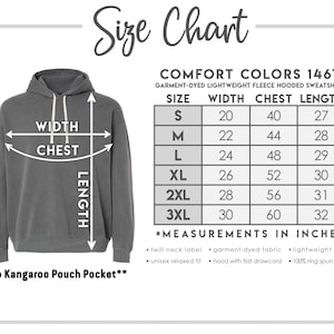 the size chart for a sweatshirt with measurements