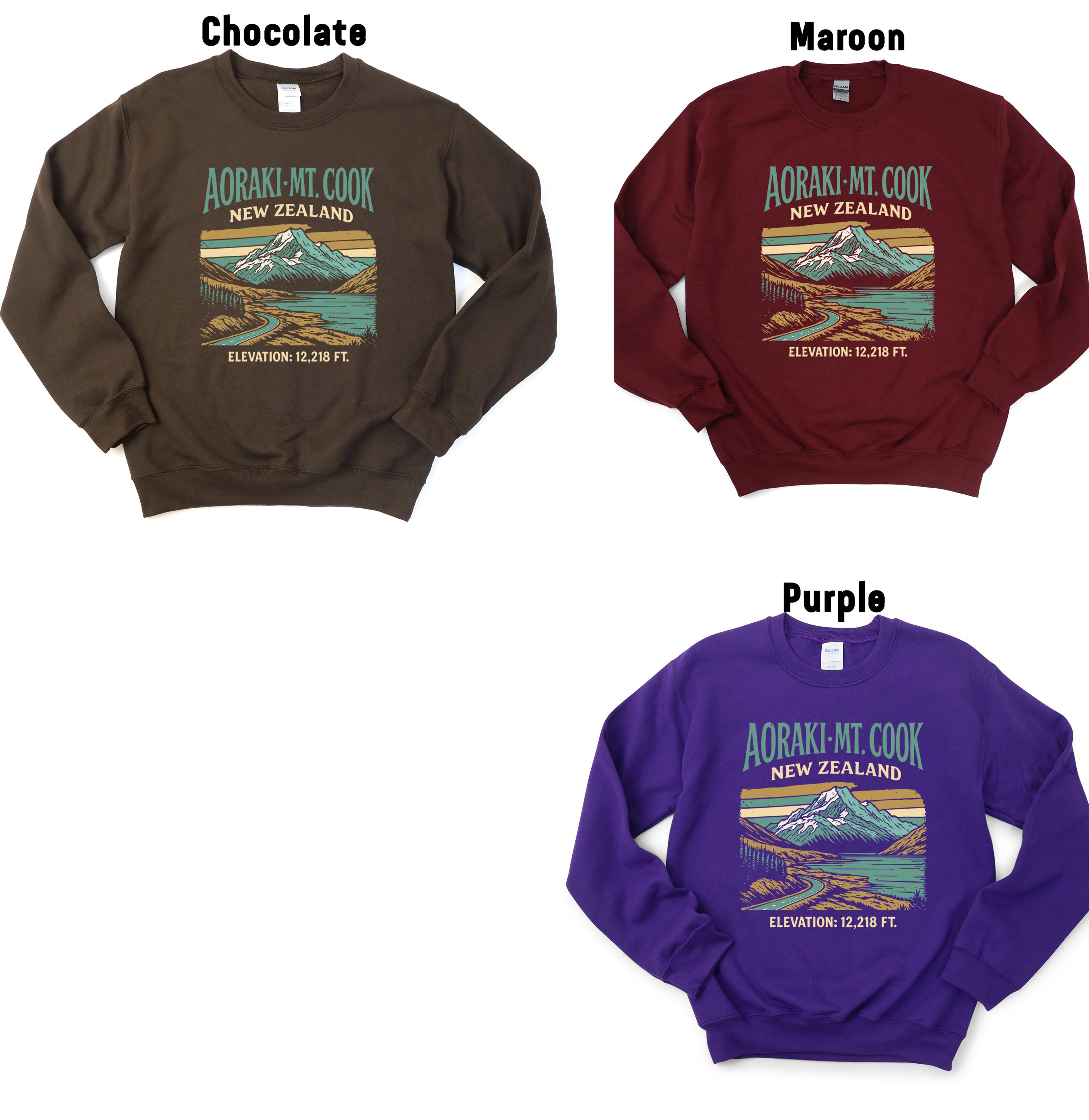 Aoraki Mt Cook Crewneck: Vintage New Zealand Mountain Sweatshirt