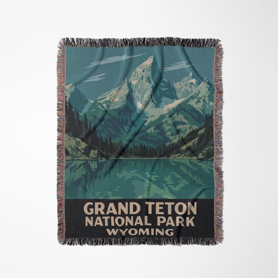 グランドティトン国立公園ブランケット - 山の反射アート入り織り