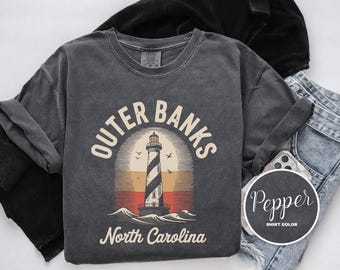 Outer Banks Shirt: Comfort Colors North Carolina Lighthouse Tee, Cape Hatteras Coastal Top, Kids Tee