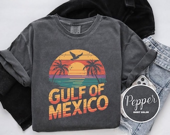 Maglietta Golfo del Messico, colori comodi, maglietta da spiaggia costiera, felpa con cappuccio oceano, felpa con cappuccio retrò, manica lunga, maglietta per bambini