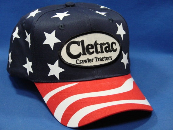 Cletrac Crawler Tractor Logo Stars & Stripes High Crown Trucker Hat  Snapback 