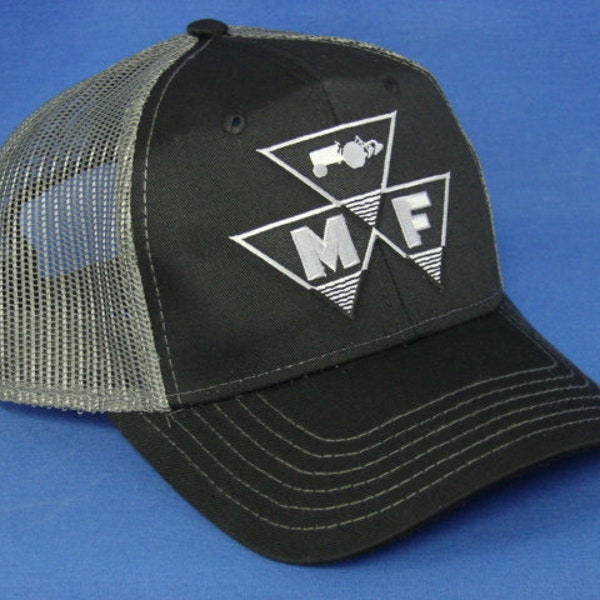 Massey Ferguson Tractor Logo On A Black And Charcoal Mesh Trucker Hat Snapback