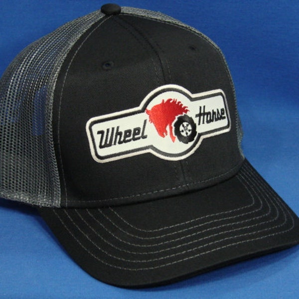 Wheel Horse Garden Tractor Logo On A Black And Charcoal Mesh Trucker Hat Snapback