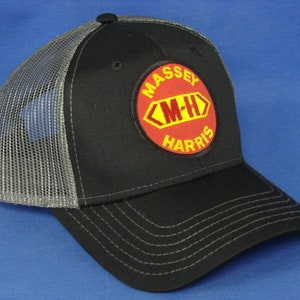 Massey Harris Tractor Logo On A Black And Charcoal Mesh Trucker Hat Snapback
