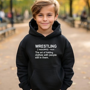 Funny Youth Wrestling Hoodie - Gift for Wrestler - Wrestling Gift for Grandson - Youth Wrestling Gift - Boys Funny Hooded Sweatshirt