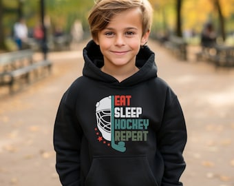Hockey Hoodie for Youth - Gift for Grandson - Ice Hockey Sweatshirt - Eat Sleep Hockey Repeat - Gift for Hockey Player - Hockey Fan Hoodie