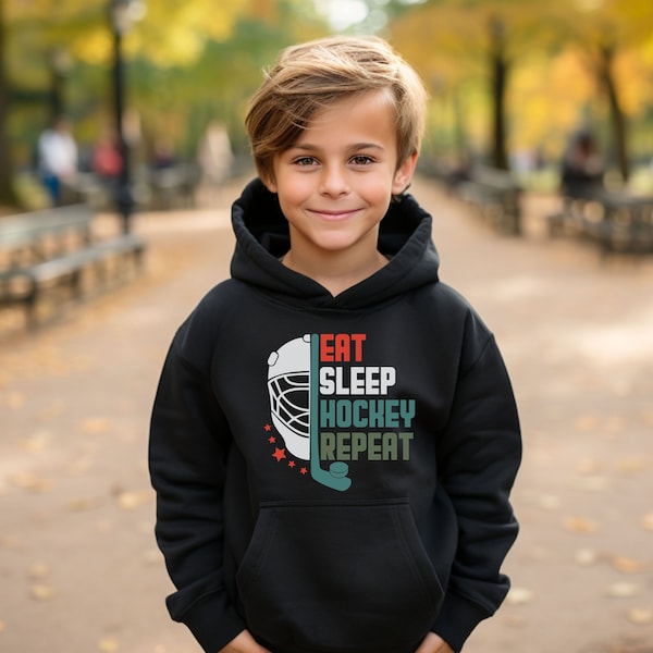 Hockey Hoodie for Youth - Gift for Grandson - Ice Hockey Sweatshirt - Eat Sleep Hockey Repeat - Gift for Hockey Player - Hockey Fan Hoodie