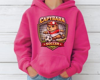 Kids Capybara Soccer Hoodie - Soccer Player Sweatshirt - Capybara Lover Gift - Youth Soccer Hoodie - Kids Sports Gift