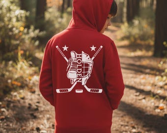 Sweat à capuche de hockey avec nom personnalisé pour jeune - cadeau pour joueur de hockey - sweat-shirt de hockey personnalisé pour garçons - cadeau pour petit-fils - vêtements de fan de hockey
