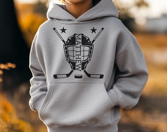 Sweat à capuche de hockey personnalisé pour enfants - Sweat de hockey pour jeunes - Sweat à capuche avec nom personnalisé - Cadeau pour joueur de hockey