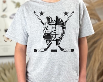 Personalized Kids Hockey Shirt with Name - Custom Youth Hockey Gift - Sports Team Shirt for Boys - Great Birthday or Christmas Gift