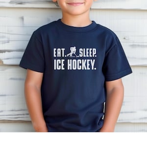 Kids Hockey Tee - Eat Sleep Ice Hockey Shirt - Youth Sports T-Shirt - Children&#39;s Hockey Top - Hockey Gift - Apparel for Boys and Girls