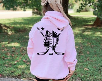 Sweat à capuche de hockey personnalisé pour filles avec nom au dos - Sweat-shirt de hockey sur glace personnalisé pour jeunes - Cadeau pour joueur de hockey - Équipement pour esprit d'équipe