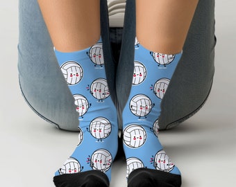 Cute Volleyball Socks - Gift for Volleyball Player - Kawaii Volleyball Stockings - Volleyball Apparel - Volleyball Team Gift - Novelty Socks