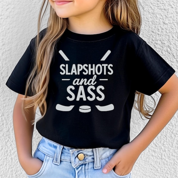 Funny Girls Hockey Shirt - Hockey Player Gift - Slapshots and Sass T-shirt - Hockey Lover Gift - Kids Sports Tee - Youth Hockey Gift