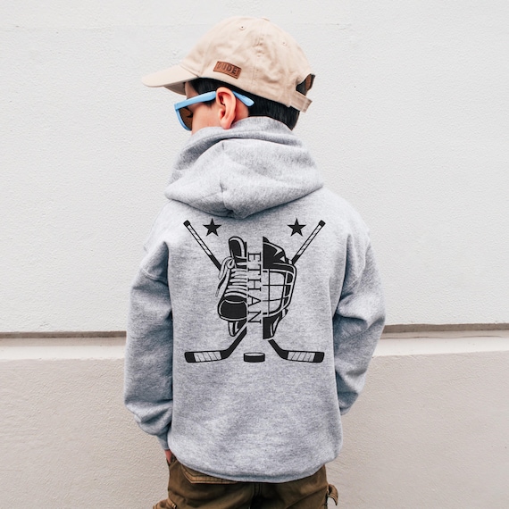 Youth Custom Name Hockey Hoodie - Gift for Hockey Player - Boys Personalized Hockey Sweatshirt - Gift for Grandson - Hockey Fan Apparel