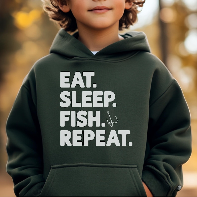 Kids Fishing Hoodie - Youth Fishing Sweatshirt - Fishing Apparel - Gift for Fisherman - Fishing Theme Birthday Gift - Gift for Grandson image 2