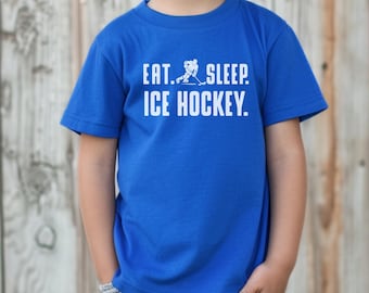 Kids Hockey Tee - Eat Sleep Ice Hockey Shirt - Youth Sports T-Shirt - Children's Hockey Top - Hockey Gift - Apparel for Boys and Girls