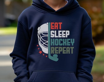 Hockey Hoodie for Youth - Gift for Grandson - Ice Hockey Sweatshirt - Eat Sleep Hockey Repeat - Gift for Hockey Player - Hockey Fan Hoodie